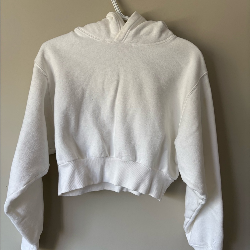 Aritzia TNA Cozy AF white cropped hoodie